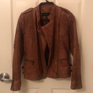 MANGO Genuine Brown Leather Jacket